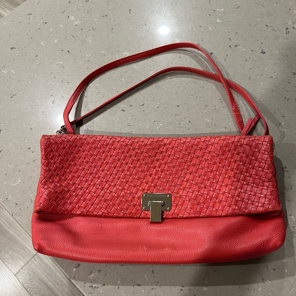 Elliot Lucca Orange Shoulder Bag with Textured Flap